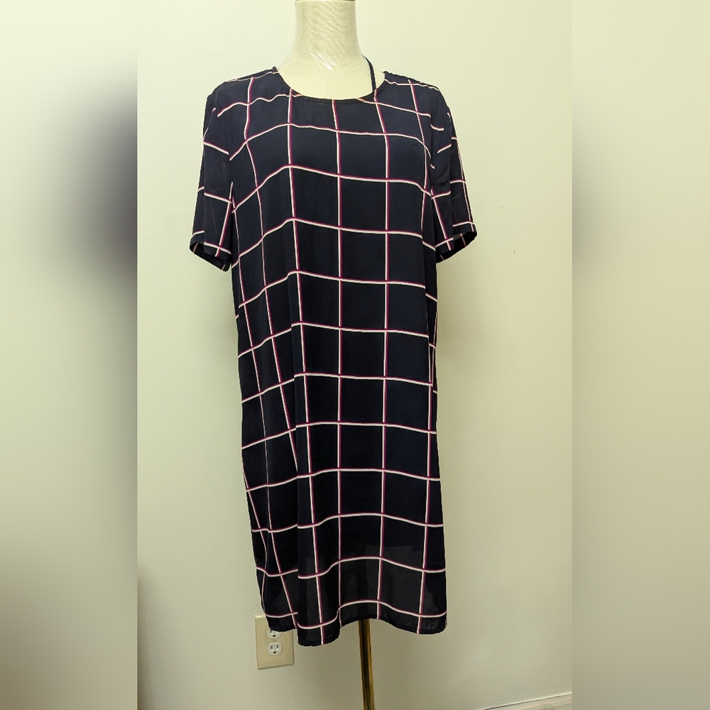 Daniel Rainn Black Midi Dress with Pink Check Pattern L